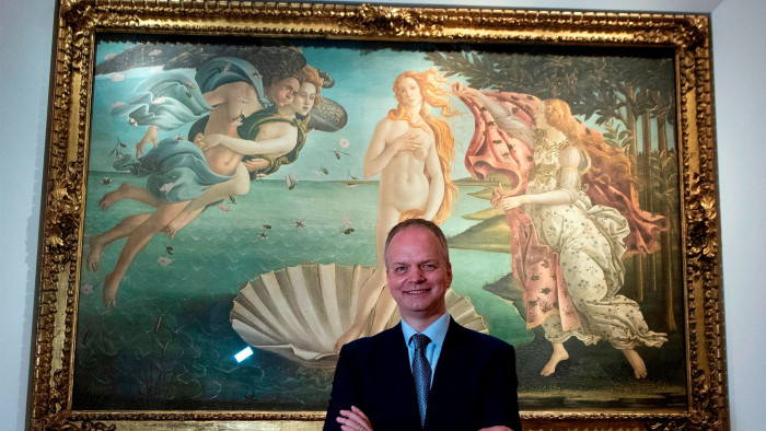 Eike Schmidt stands in front of Sandro Botticelli’s ‘The Birth of Venus’ 