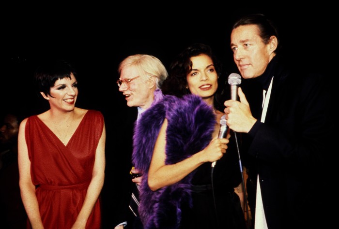 Halston (right) with Liza Minnelli, Andy Warhol and Bianca Jagger in New York in the 1970s