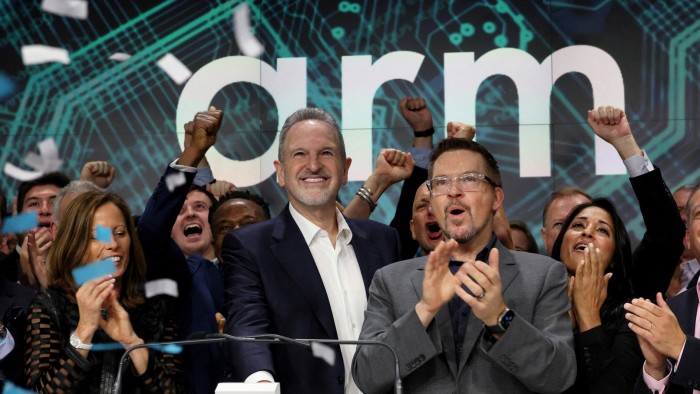 Arm chief executive Rene Haas rings the opening bell at the Nasdaq site in New York, on the day of the company’s initial public offering in September 2023