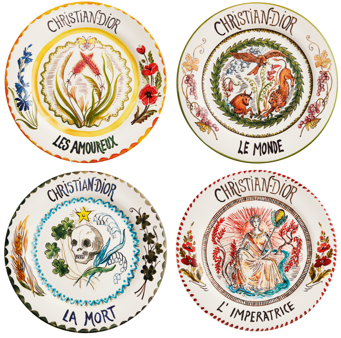 Dior Maison’s tarot dinner plates (£650 for four) refer to Christian Dior’s practice of having his cards read before each show