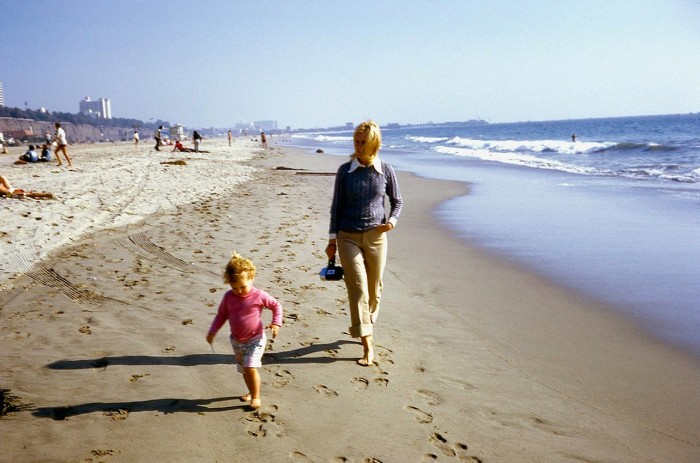 On the beach with her mother, 1973