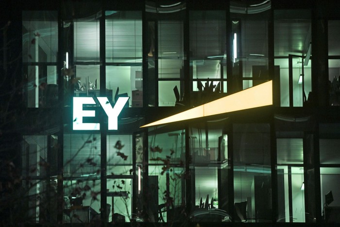 Photo of the offices of EY Germany lit up at night