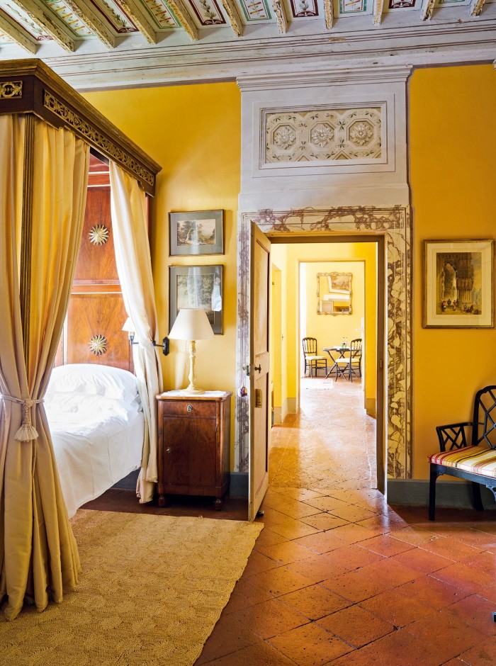 One of the bedrooms at Villa Cetinale, refurbished by Camilla Guinness