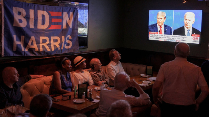 People watch the presidential debate at a watch party in New York City on June 27 2024