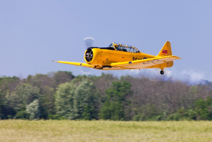 A Canadian Harvard in flight. Harvard training planes were made from the 1930s to 1970s