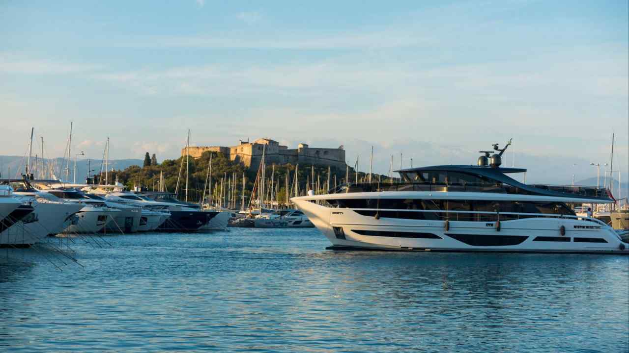 Superyachts moored at Port Vauban marina, Antibes, home to Quai des Milliardaires (Billionaires’ Quay)