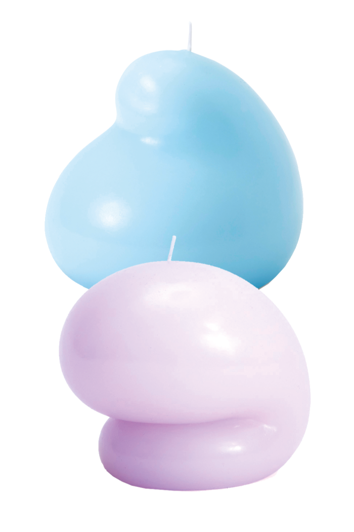 Areaware Goober Eh (mauve) and El (blue) candles by Talbot & Yoon, $24 each