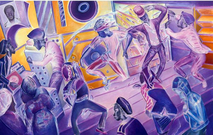 Painting of purple people dancing