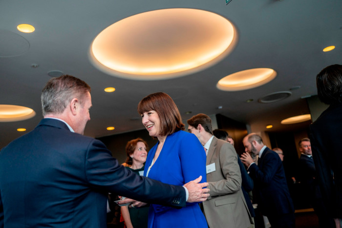 Rachel Reeves with business leaders at EY’s offices in London on Friday