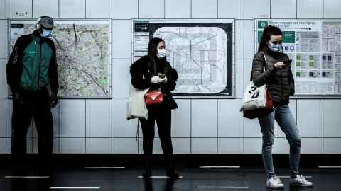 Commuters wearing face masks at a metro station in Paris. France last week reported the highest daily totals for infections since the easing of its lockdown in May