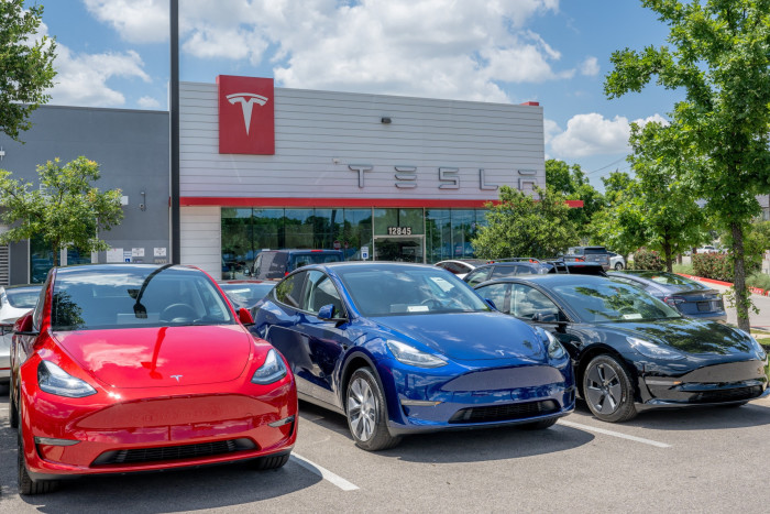 Tesla Model Y vehicles at a dealership in Austin, Texas 