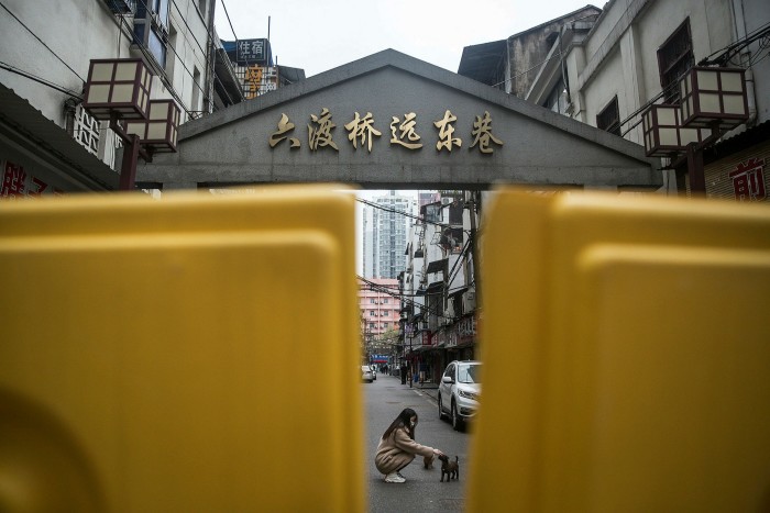 Barricades outside a residential compound in Hubei province, China in March