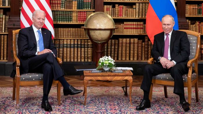 Joe Biden, left, with Vladimir Putin at a summit in Geneva in June 2021