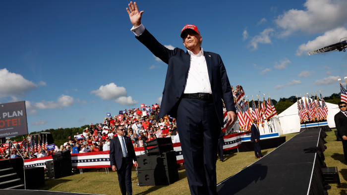 Republican presidential candidate, former US President Donald Trump walks offstage after giving remarks at a rally in Virginia on Friday last week