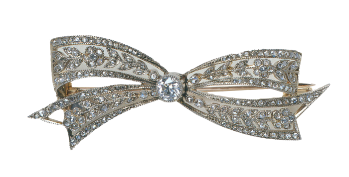 Diamond and platinum bow brooch