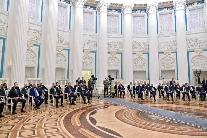 Businessmen meet Vladimir Putin at the Kremlin on February 24, after he ordered troops to enter Ukraine 