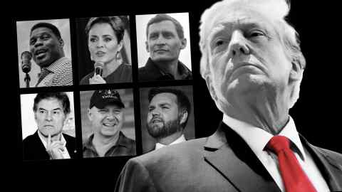 Donald Trump with small images of six of the candidates he backed for the midterm elections