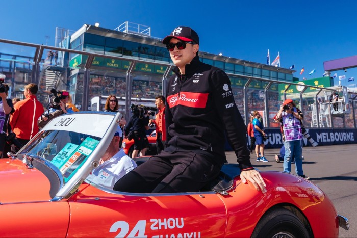 Zhou Guanyu pictured at the Melbourne track in 2023 before a Formula One race