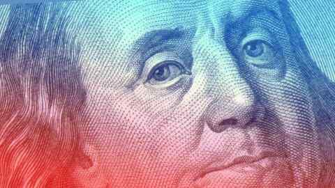 Benjamin Franklin as he appears on a $100 bill