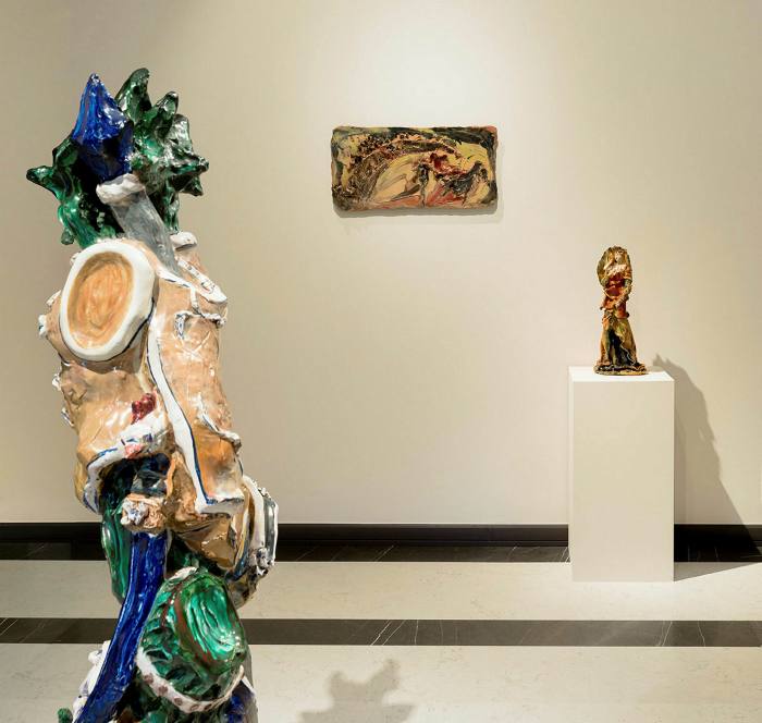 Installation view of sculptures by Lucio Fontana, Leoncillo Leonardi and Fausto Melotti at ML Fine Art