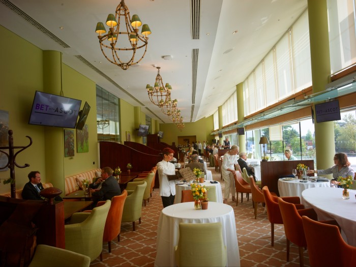 The south dining room at Royal Ascot Racing Club (RARC), overlooking the Parade Ring