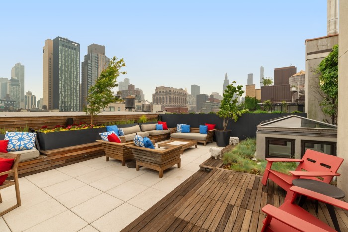 outdoor terrace with views of New York