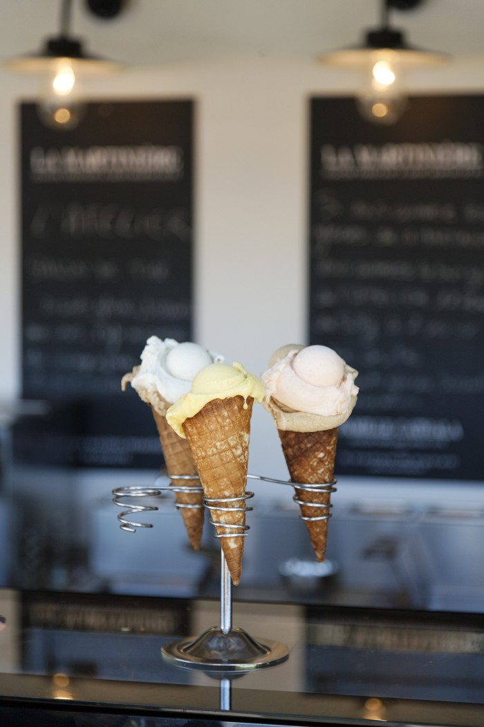 Three cones of ice cream at La Martinière