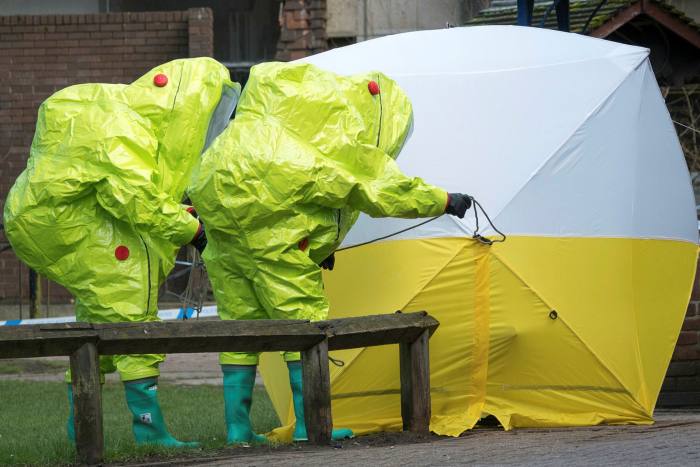 Specialist officers investigating the poisoning of Sergei Skripal and his daughter Yulia in Salisbury, Wiltshire, in March 2018