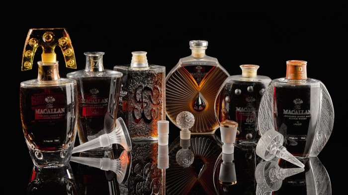 A collection of Macallan whisky housed in Lalique bottles, sold at Sotheby’s for £423,500 on 18 March
