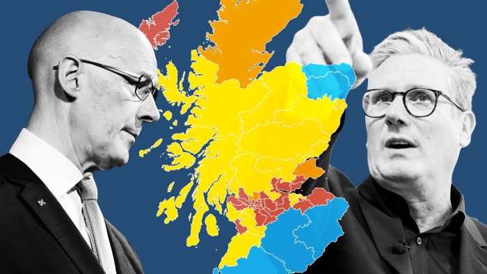 Montage of Scottish first minister and SNP veteran John Swinney, left, and Labour leader Keir Starmer against a map of Scotland   