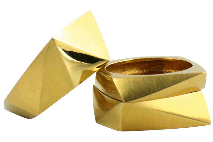 Melanie Eddy gold faceted rings, from £1,600