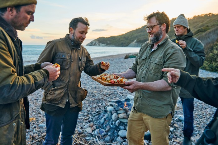 From left, Gill Meller, Oliver Rampley, Nikolaj Juel and Valentine Warner taste Juel’s grilled scallops and courgettes