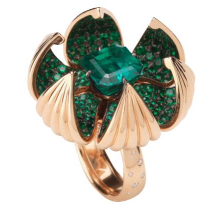 Twist the petals of G By Glenn Spiro’s red-gold and diamond One Reveal ring to unmask its centre of emeralds, POA