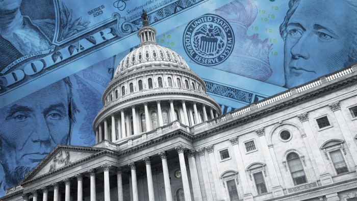 Montage of dollar bills and the US Capitol in Washington