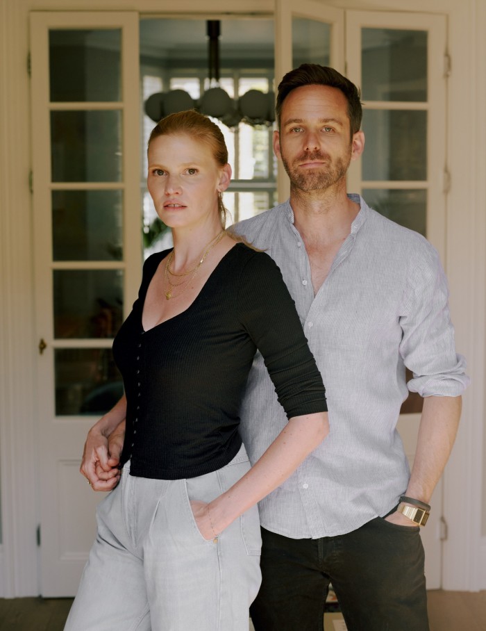 Model Lara Stone and her husband David Grievson at home