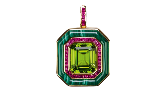 Annoushka x Fuli Gemstones peridot, pink-sapphire and malachite cocktail ring and pendant, £26,000