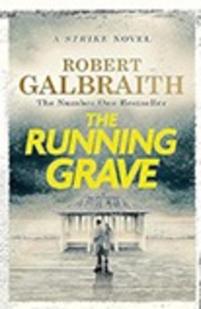 Running Grave book jacket, showing a man and a woman standing on an empty grey seafront promenade