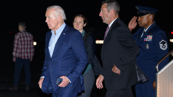 Joe Biden steps off Air Force One upon arrival at Hagerstown Regional Airport