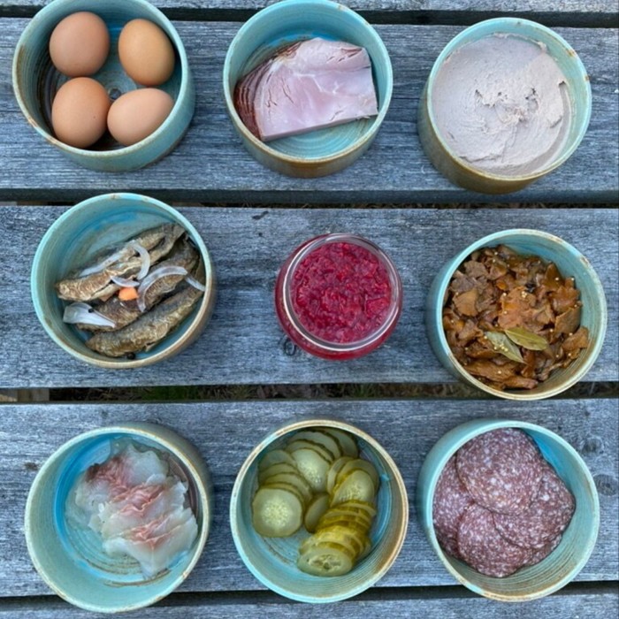 Dishes of Scandinavian meat, fish and pickles