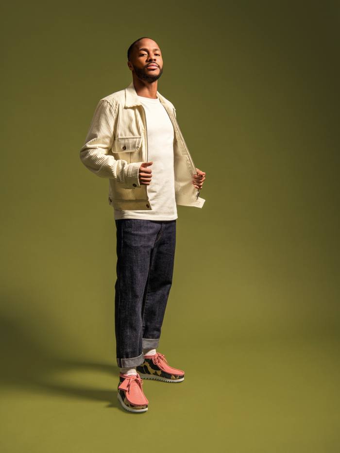 Raheem Sterling wears the AW20 Clarks x A Bathing Ape Wallabees