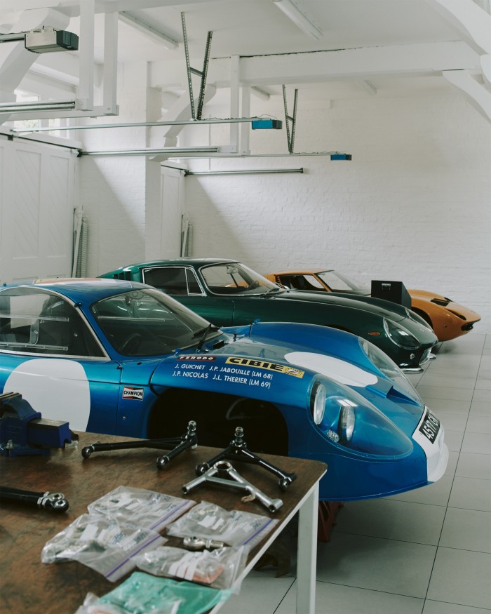 Berryman’s garage with some of his collection of 1960s European sports cars