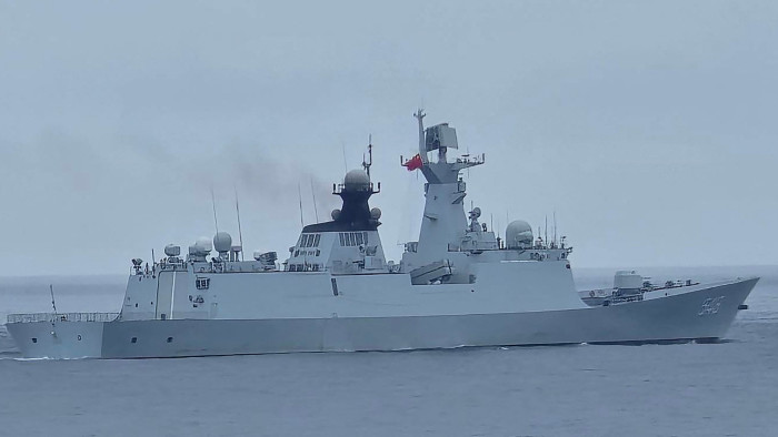 Chinese military ship northwest of Pengjia Island, off the coast of northern Taiwan