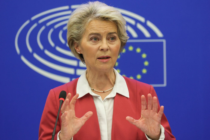 European Commission president Ursula von der Leyen at a press conference in the European Parliament in Strasbourg, France on October 18 2022