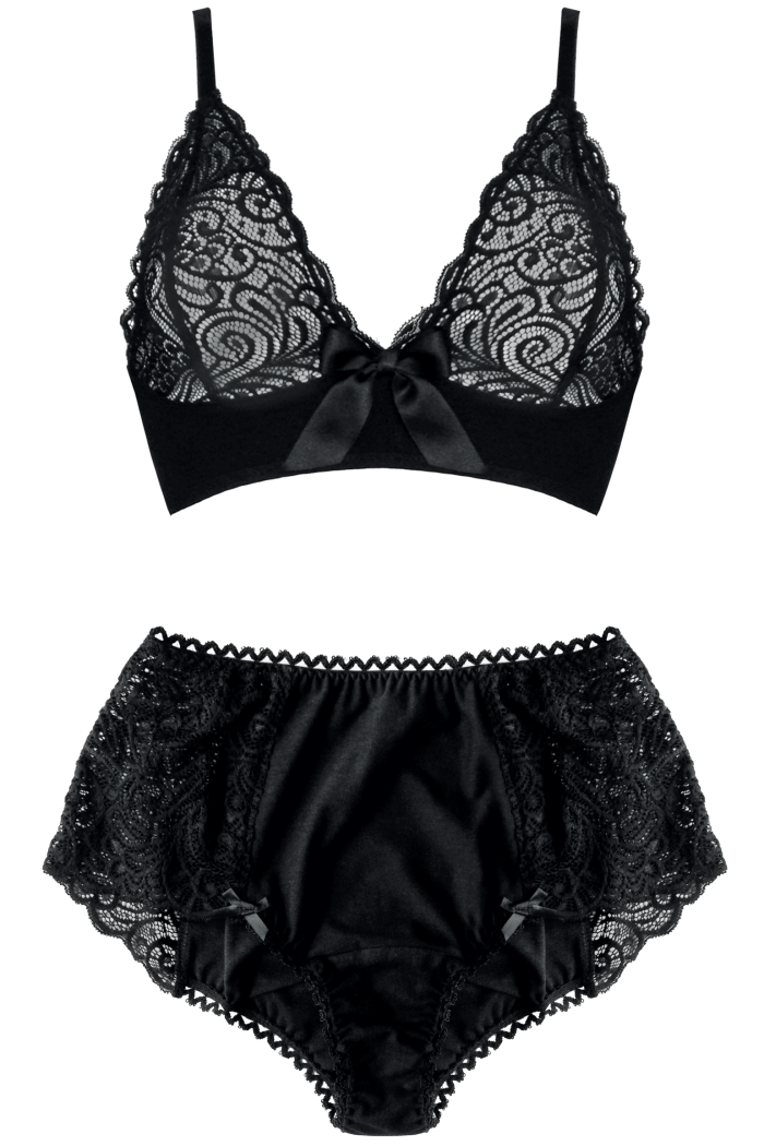 Ayten Gasson organic bamboo and lace Ava bralette, £58, and knickers, £40
