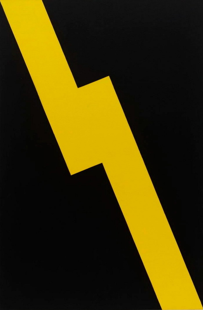 A yellow lightning bolt against a black background
