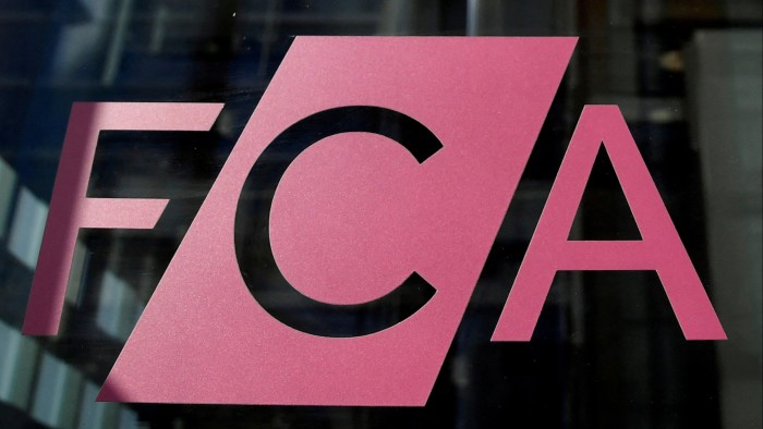 The FCA logo at the headquarters in London 