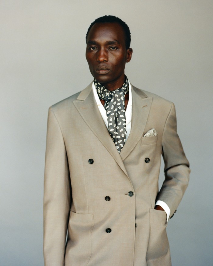 Canali jacket, and cotton shirt, both POA. Charvet silk scarf, POA. Brunello Cucinelli silk pocket square, £180