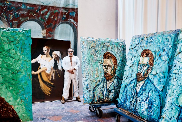 Julian Schnabel with van Gogh Self-Portraits