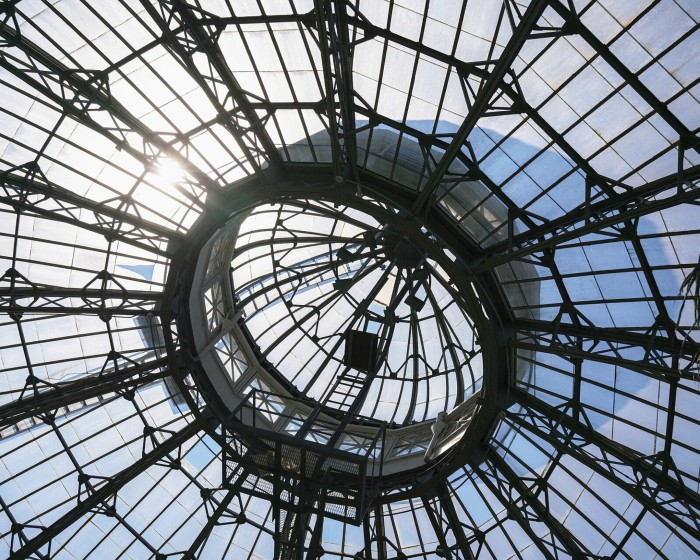 A detail of the glass dome of the Allan Gardens Conservatory’s Palm House
