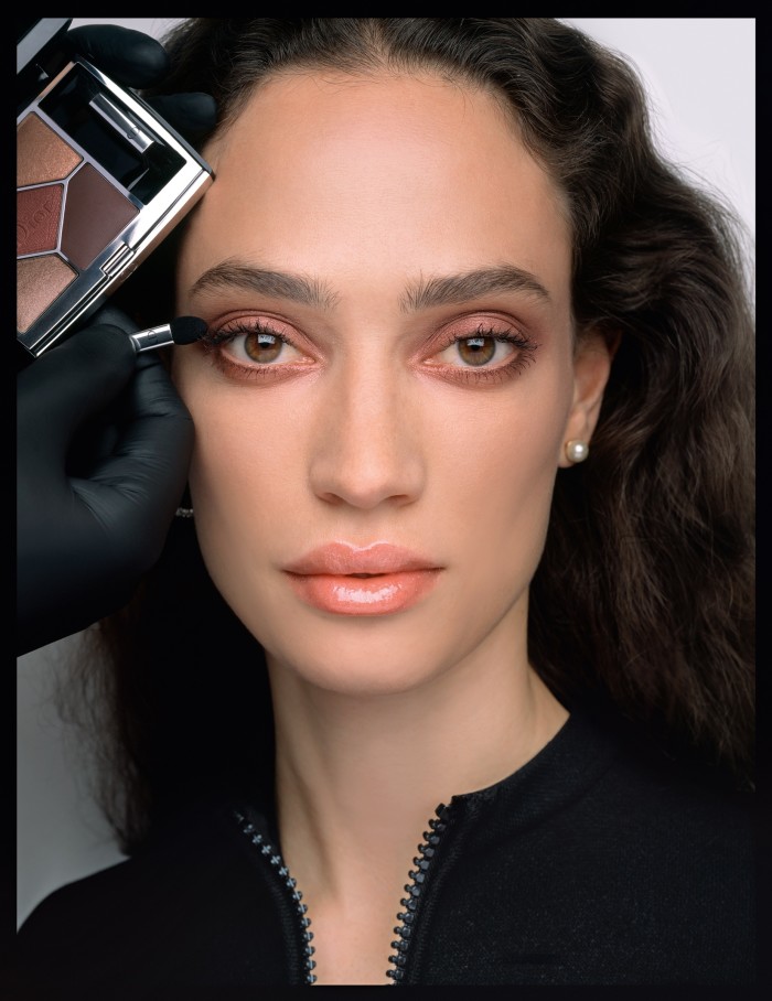 Sophie Koella wears Dior Forever 1W and 2W foundation, Dior Forever Skin Correct 0.5N and 1W concealer, Diorskin Nude Air Loose Powder 020 Light Beige, Diorshow Maximizer 3D lash primer, Diorshow Iconic Overcurl 090 Black mascara, Diorshow Brow Styler 002 Universal Dark Brown, 5 Couleurs Couture 689 Mitzah eyeshadow palette, Diorshow 24H Stylo 640 Satiny Gold eyeliner, Dior Backstage Glow Face Palette 001 Universal, Dior Lip Maximizer 105 Copper Gold lip gloss. Dior Tribales Earrings with resin pearls, £310. Hair, Peter Gray at Home Agency using Shu Uemura Art Of Hair. Nails, Elsa Deslandes at Majeure Prod Agency. Casting director, Michelle Lee. Set design, Lilly Marthe Ebener. Photographer’s assistants, Corinna Schulte and Katrin Backes. Stylist’s assistant, Marie Poulmarch. Make-up assistants, Delphine Delain and Jin Dian Yang. Hair assistant, Natsumie Biko. Set design assistant, Adèle Arnaud. Models’ agencies, Elite Paris (Jade), Oui Management (Sophie), Select (Skarla) and Viva London (Kim). Special thanks to Shape Production and Artist Commissions